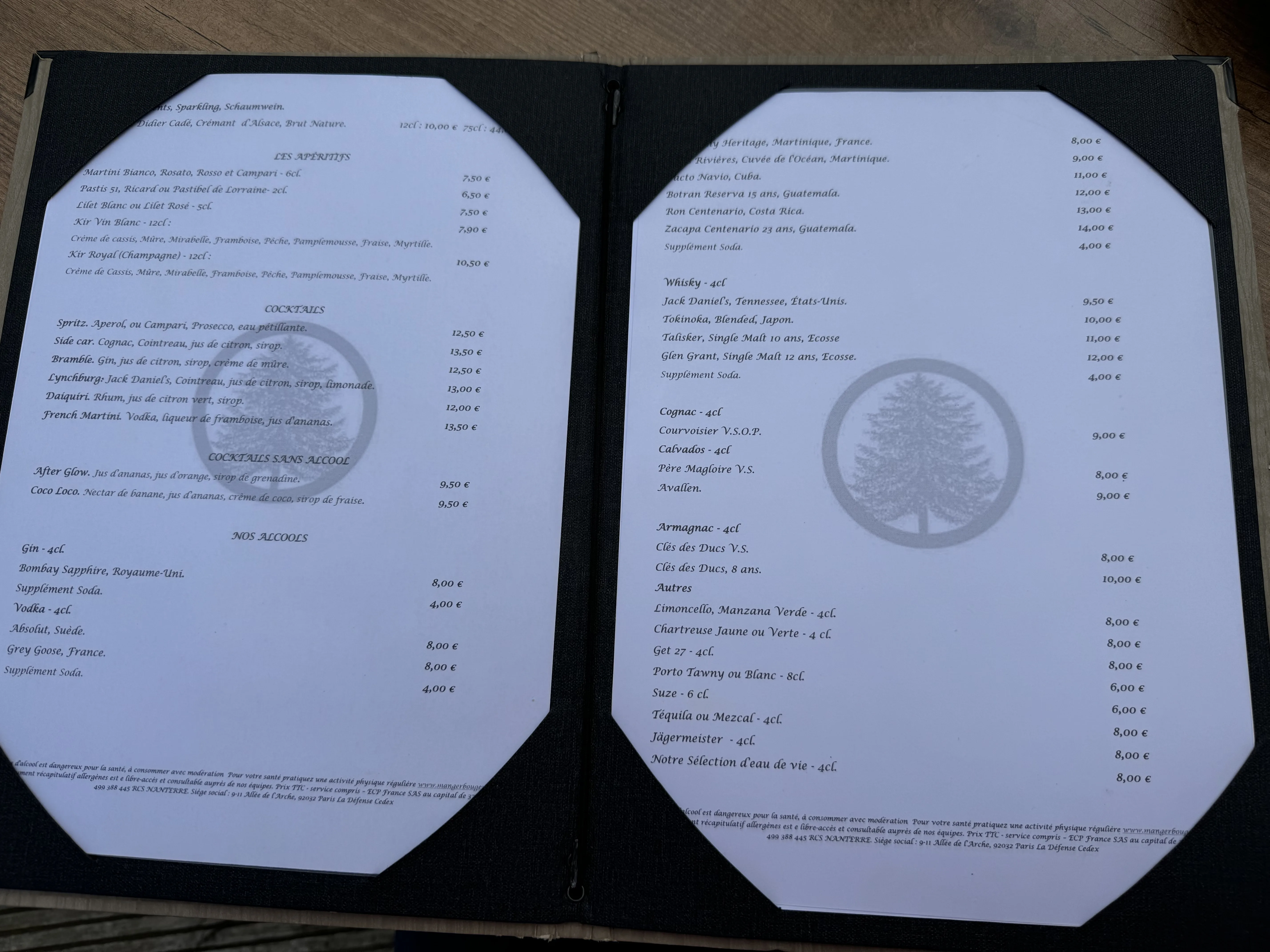 Speisekarte der Forest Lodge – Cocktails und Spirituosen