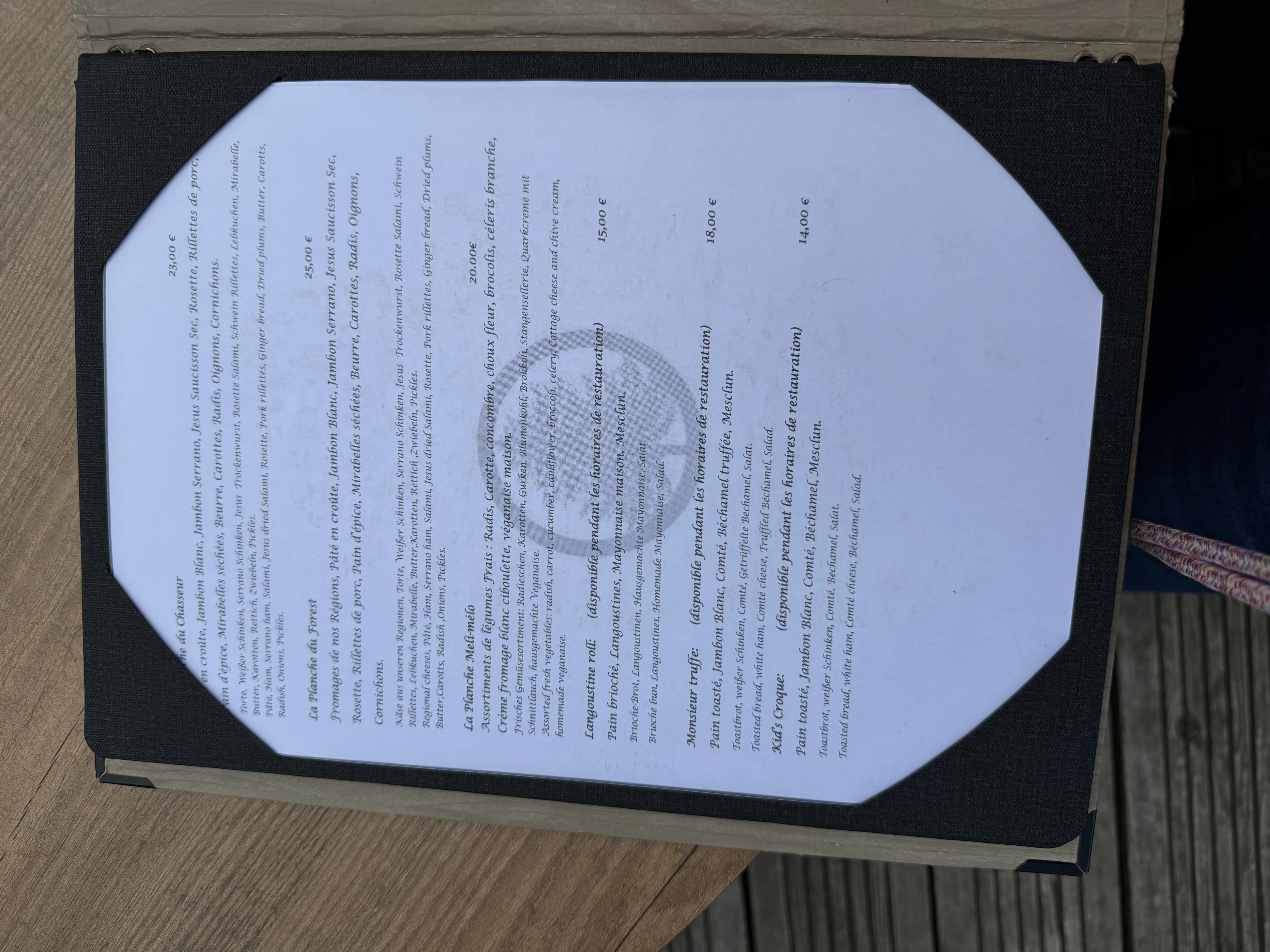 Speisekarte der Forest Lodge – Vorspeisen und Hauptgerichte (Seite 2)