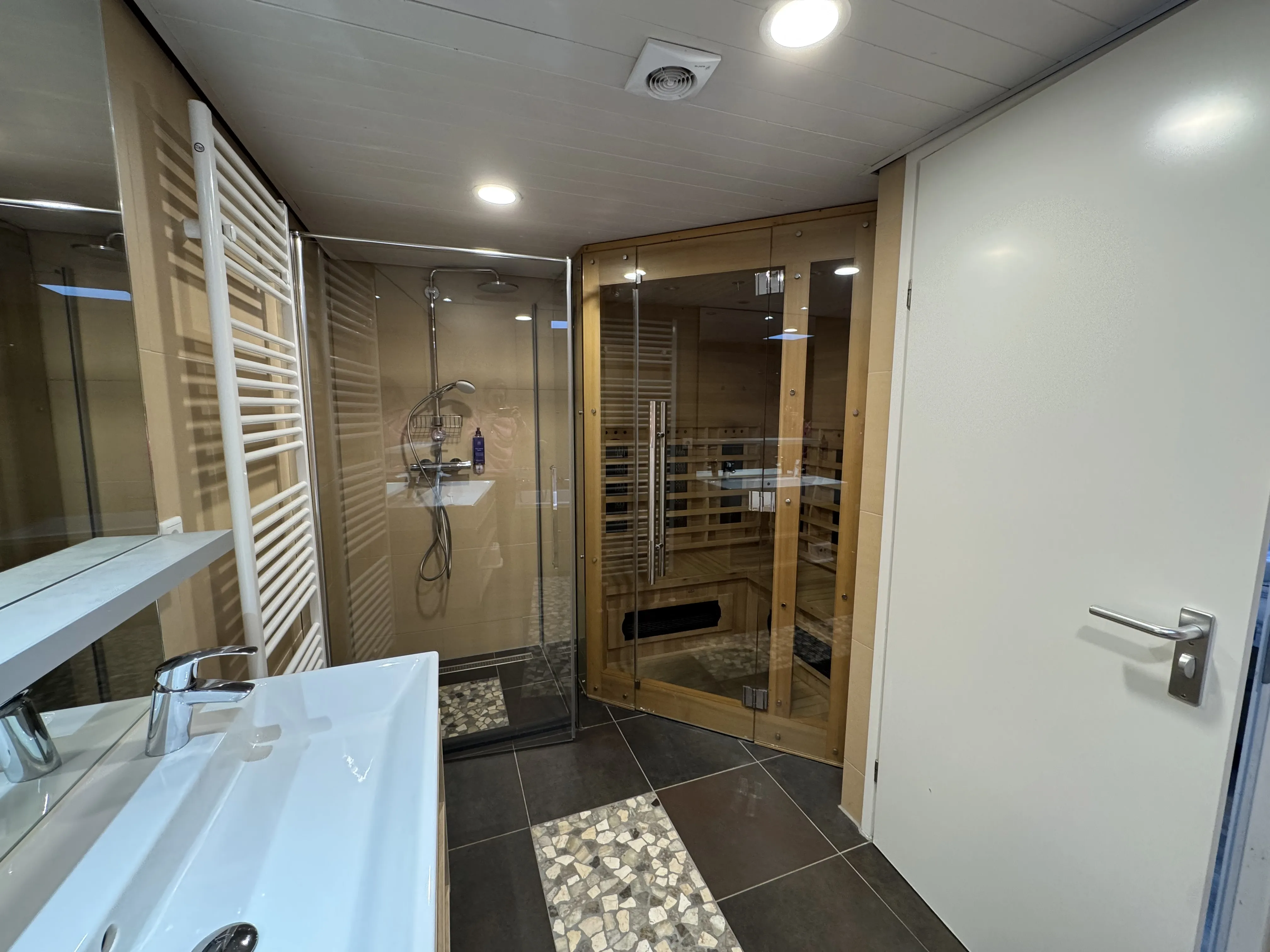 Wellnessbereich mit Dusche und Sauna im VIP-Ferienhaus für 4 Personen