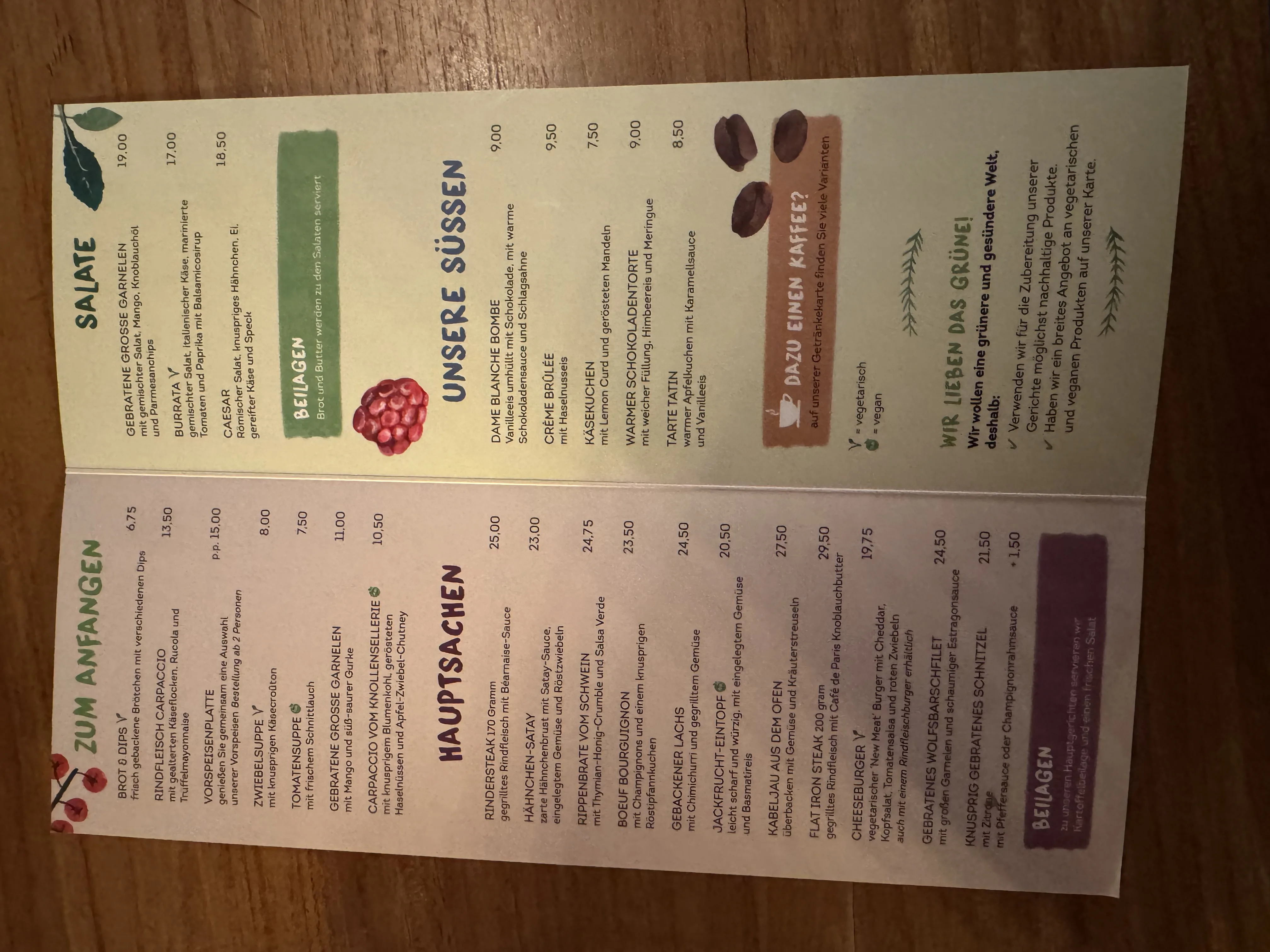 Die Speisekarte im Restaurant