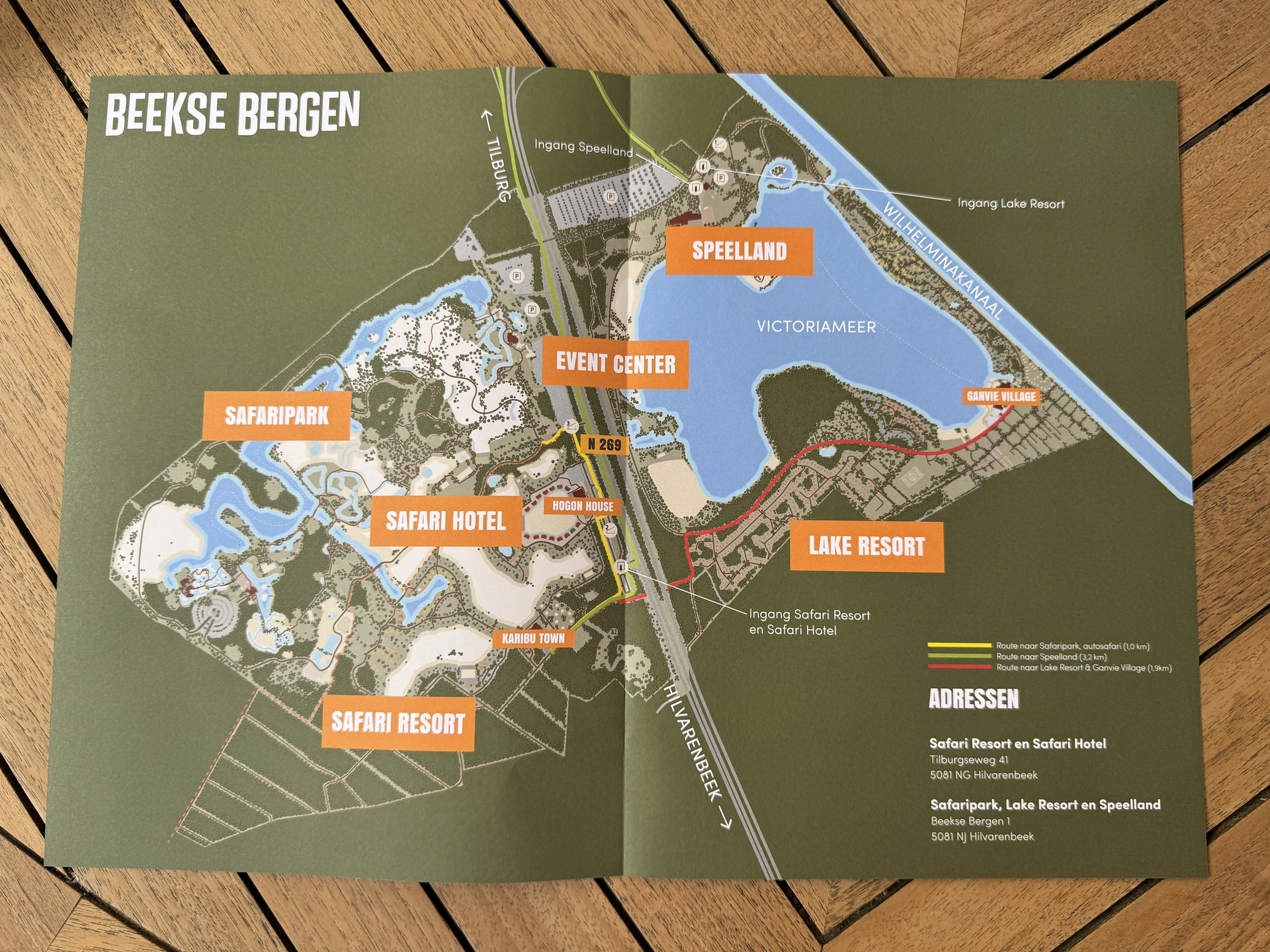 Gesamtanlage Beekse Bergen mit Safaripark, Safari Resort, Lake Resort und Speelland auf einem Plan